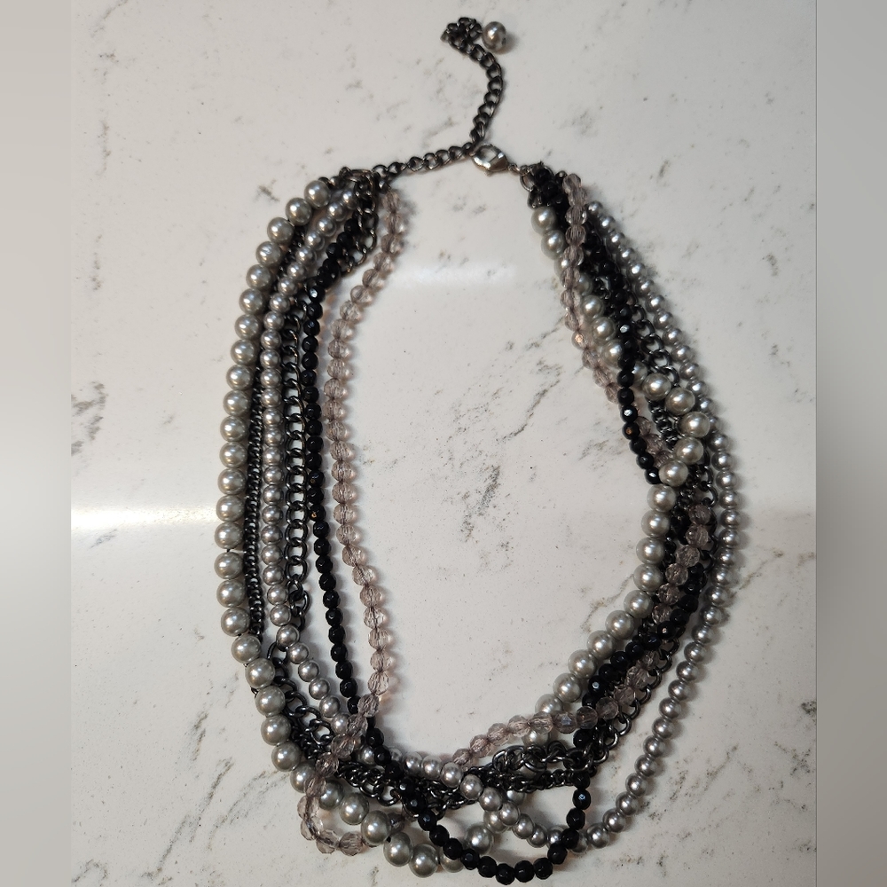 Premier Designs faux pearl and chain multistrand necklace